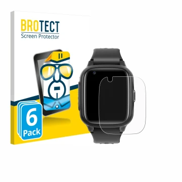 Face avant d’un emballage produit avec le logo de la marque BROTECT. À côté, l’appareil Krostming Kids Smartwatch GPS 4G est r