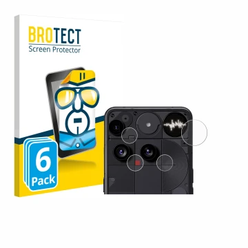 Face avant d’un emballage produit avec le logo de la marque BROTECT. À côté, l’appareil Nothing Phone (3) (Caméra UNIQUEMENT) 