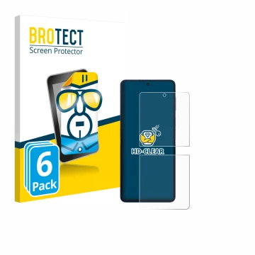 Face avant d’un emballage produit avec le logo de la marque BROTECT. À côté, l’appareil Samsung Galaxy Z Flip 7 est représenté