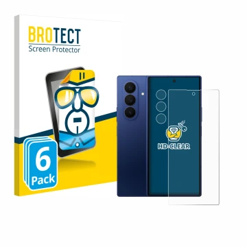 Face avant d’un emballage produit avec le logo de la marque BROTECT. À côté, l’appareil Samsung Galaxy Z Fold 7 (Avant+Caméra)