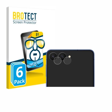 Face avant d’un emballage produit avec le logo de la marque BROTECT. À côté, l’appareil Samsung Galaxy Z Flip 7 (Caméra UNIQUE