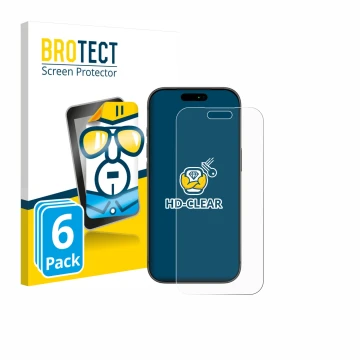 Face avant d’un emballage produit avec le logo de la marque BROTECT. À côté, l’appareil Apple iPhone 17 Pro Max est représenté