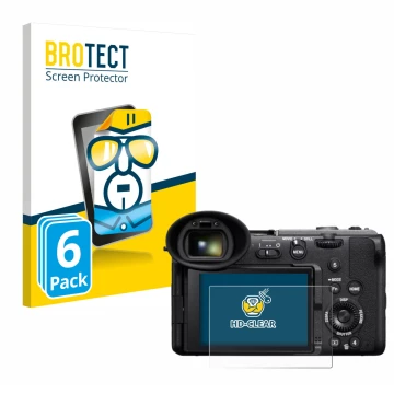 Face avant d’un emballage produit avec le logo de la marque BROTECT. À côté, l’appareil Sony Cinema Line FX2 est représenté av