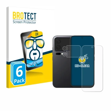 Face avant d’un emballage produit avec le logo de la marque BROTECT. À côté, l’appareil Xiaomi 17 Pro (Avant+Caméra) est repré
