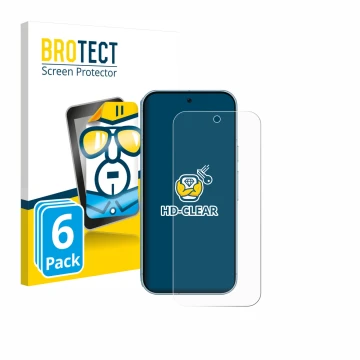 Face avant d’un emballage produit avec le logo de la marque BROTECT. À côté, l’appareil Google Pixel 9 (case-friendly) est rep