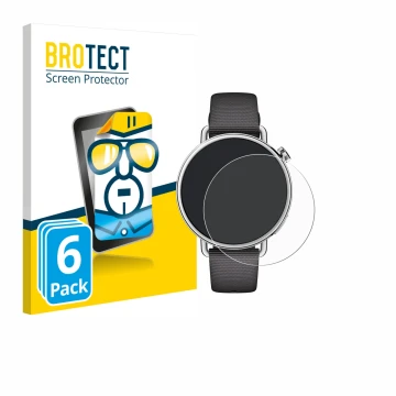 Face avant d’un emballage produit avec le logo de la marque BROTECT. À côté, l’appareil Xiaomi Watch S4 (41 mm) est représenté