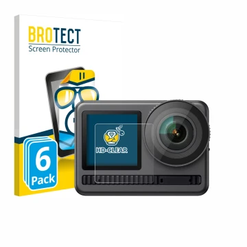 Face avant d’un emballage produit avec le logo de la marque BROTECT. À côté, l’appareil Akaso Brave 8 (Affichage avant) est re