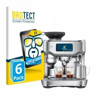 Face avant d’un emballage produit avec le logo de la marque BROTECT. À côté, l’appareil Sage the Oracle Dual Boiler est représ