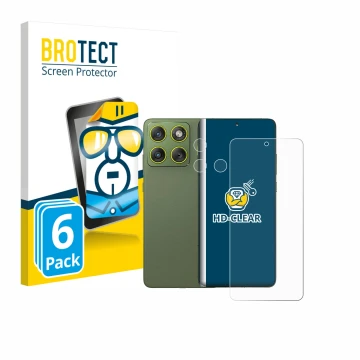 Face avant d’un emballage produit avec le logo de la marque BROTECT. À côté, l’appareil Motorola Edge 70 (Avant+Caméra) est re