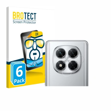 Face avant d’un emballage produit avec le logo de la marque BROTECT. À côté, l’appareil Xiaomi Poco X7 (Caméra UNIQUEMENT) est