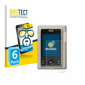 Face avant d’un emballage produit avec le logo de la marque BROTECT. À côté, l’appareil Fujifilm Instax Mini LiPlay Plus est r