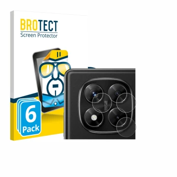 Face avant d’un emballage produit avec le logo de la marque BROTECT. À côté, l’appareil Xiaomi Redmi Note 14 Pro 4G (Caméra UN