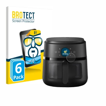 Face avant d’un emballage produit avec le logo de la marque BROTECT. À côté, l’appareil Philips Airfryer 2000 Gen 2 6,2L est r