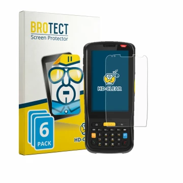 Face avant d’un emballage produit avec le logo de la marque BROTECT. À côté, l’appareil Newland MT65 Beluga V est représenté a