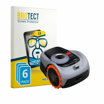 Face avant d’un emballage produit avec le logo de la marque BROTECT. À côté, l’appareil Navimow i105E+ est représenté avec la 