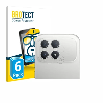 Face avant d’un emballage produit avec le logo de la marque BROTECT. À côté, l’appareil Xiaomi Poco F8 Pro (Caméra UNIQUEMENT)