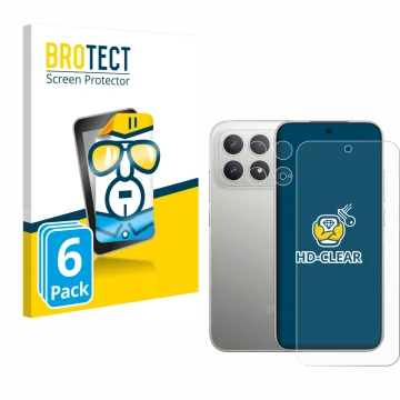 Face avant d’un emballage produit avec le logo de la marque BROTECT. À côté, l’appareil Xiaomi Poco F8 Pro (Avant+Caméra) est 