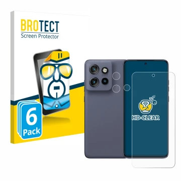 Face avant d’un emballage produit avec le logo de la marque BROTECT. À côté, l’appareil Motorola Edge 60 Neo (Avant+Caméra) es