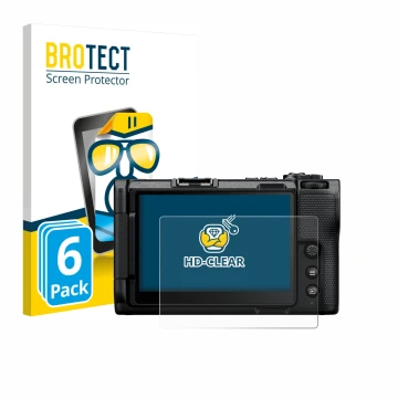Face avant d’un emballage produit avec le logo de la marque BROTECT. À côté, l’appareil Nikon ZR 2025 est représenté avec la p