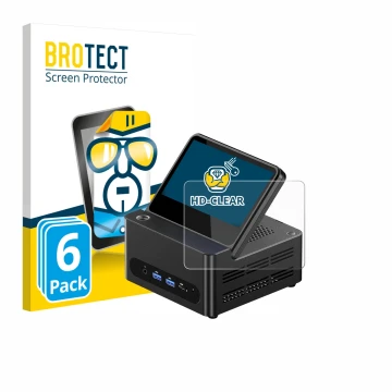 Face avant d’un emballage produit avec le logo de la marque BROTECT. À côté, l’appareil AOOSTAR ‎G-FLIP H255 est représenté av