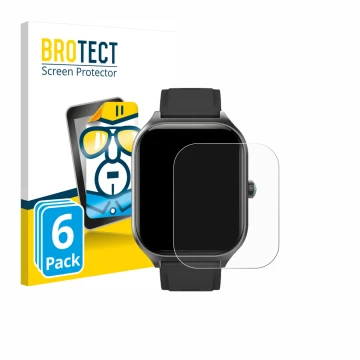 Face avant d’un emballage produit avec le logo de la marque BROTECT. À côté, l’appareil FORRLITE Smartwatch 2.01
