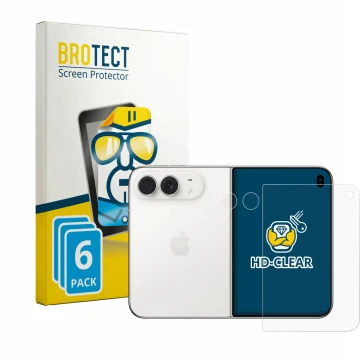Face avant d’un emballage produit avec le logo de la marque BROTECT. À côté, l’appareil Apple iPhone Duo (Avant+Caméra) est re