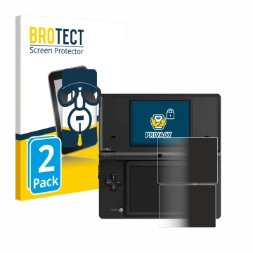 Face avant d’un emballage produit avec le logo de la marque BROTECT. À côté, l’appareil Nintendo DSi est représenté avec la pr