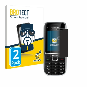 Face avant d’un emballage produit avec le logo de la marque BROTECT. À côté, l’appareil Nokia C2-01 est représenté avec la pro