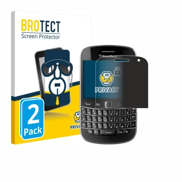 Face avant d’un emballage produit avec le logo de la marque BROTECT. À côté, l’appareil RIM BlackBerry Bold Touch 9900 est rep