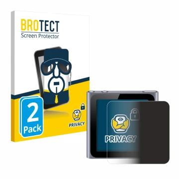 Face avant d’un emballage produit avec le logo de la marque BROTECT. À côté, l’appareil Apple iPod nano 2011 (6ème Gen.) est r