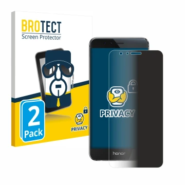 Face avant d’un emballage produit avec le logo de la marque BROTECT. À côté, l’appareil Honor 8 est représenté avec la protect