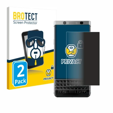 Face avant d’un emballage produit avec le logo de la marque BROTECT. À côté, l’appareil BlackBerry Keyone est représenté avec 