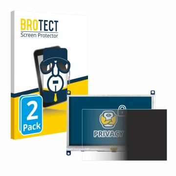 Face avant d’un emballage produit avec le logo de la marque BROTECT. À côté, l’appareil Raspberry Pi Touchscreen 5