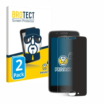 Face avant d’un emballage produit avec le logo de la marque BROTECT. À côté, l’appareil Motorola Moto G5 est représenté avec l