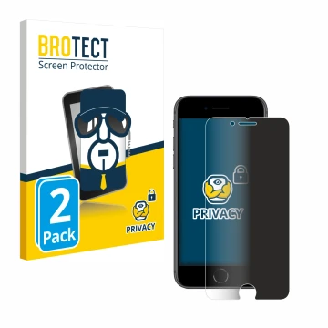Face avant d’un emballage produit avec le logo de la marque BROTECT. À côté, l’appareil Apple iPhone 8 est représenté avec la 