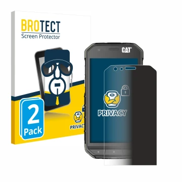 Face avant d’un emballage produit avec le logo de la marque BROTECT. À côté, l’appareil Caterpillar Cat S31 est représenté ave