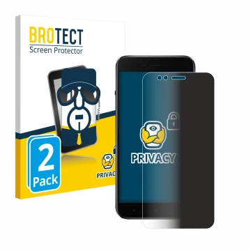 Face avant d’un emballage produit avec le logo de la marque BROTECT. À côté, l’appareil Xiaomi Mi A1 est représenté avec la pr