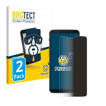 Face avant d’un emballage produit avec le logo de la marque BROTECT. À côté, l’appareil OnePlus 5T est représenté avec la prot