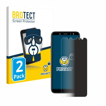 Face avant d’un emballage produit avec le logo de la marque BROTECT. À côté, l’appareil Samsung Galaxy A6 2018 est représenté 