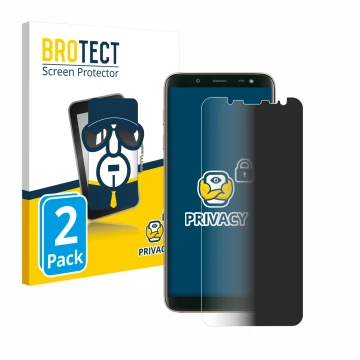 Face avant d’un emballage produit avec le logo de la marque BROTECT. À côté, l’appareil Samsung Galaxy J6 2018 est représenté 