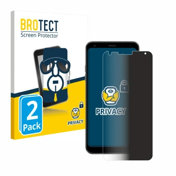 Face avant d’un emballage produit avec le logo de la marque BROTECT. À côté, l’appareil LG Q7 est représenté avec la protectio
