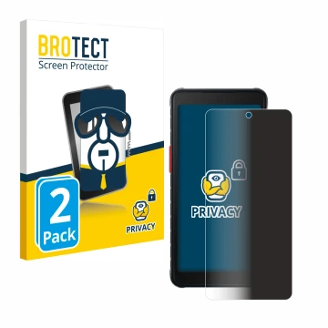 Face avant d’un emballage produit avec le logo de la marque BROTECT. À côté, l’appareil Samsung Galaxy XCover 5 est représenté
