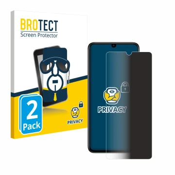 Face avant d’un emballage produit avec le logo de la marque BROTECT. À côté, l’appareil Samsung Galaxy A70 est représenté avec