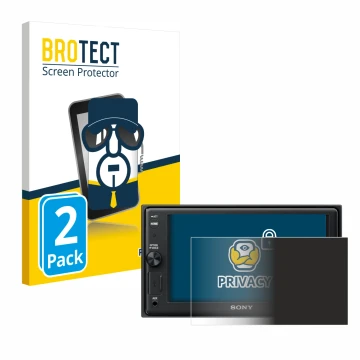 Face avant d’un emballage produit avec le logo de la marque BROTECT. À côté, l’appareil Sony XAV-AX1005DB est représenté avec 