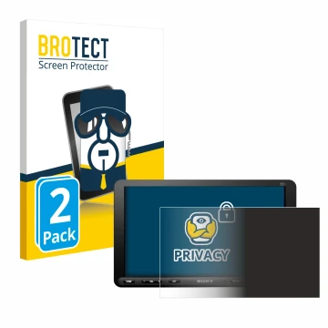 Face avant d’un emballage produit avec le logo de la marque BROTECT. À côté, l’appareil Sony XAV-AX8050D est représenté avec l