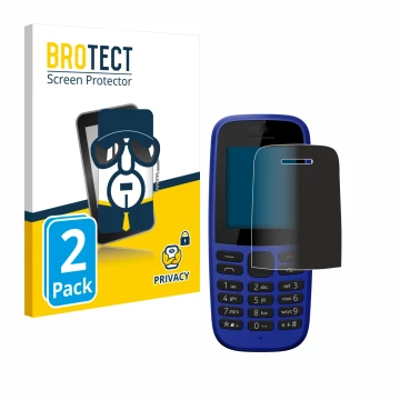 Face avant d’un emballage produit avec le logo de la marque BROTECT. À côté, l’appareil Nokia 105 DS 2019 est représenté avec 