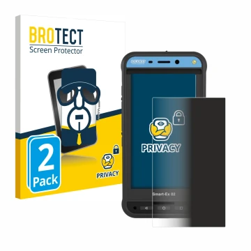 Face avant d’un emballage produit avec le logo de la marque BROTECT. À côté, l’appareil Ecom Smart-Ex 02 DZ1 est représenté av