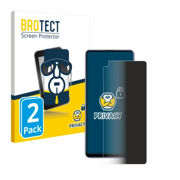 Face avant d’un emballage produit avec le logo de la marque BROTECT. À côté, l’appareil Samsung Galaxy A21s est représenté ave