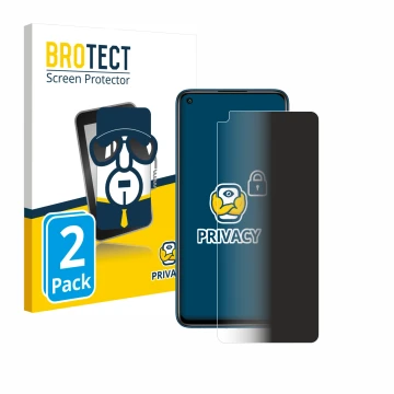 Face avant d’un emballage produit avec le logo de la marque BROTECT. À côté, l’appareil Xiaomi Redmi Note 9 est représenté ave