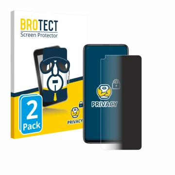 Face avant d’un emballage produit avec le logo de la marque BROTECT. À côté, l’appareil Xiaomi Mi 10T est représenté avec la p